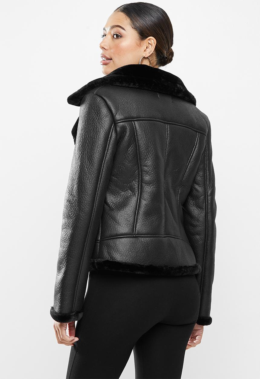 Missguided - Faux fur lined aviator - black