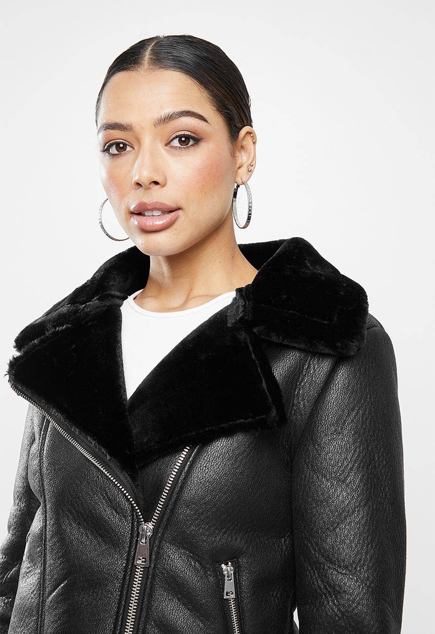 Missguided - Faux fur lined aviator - black