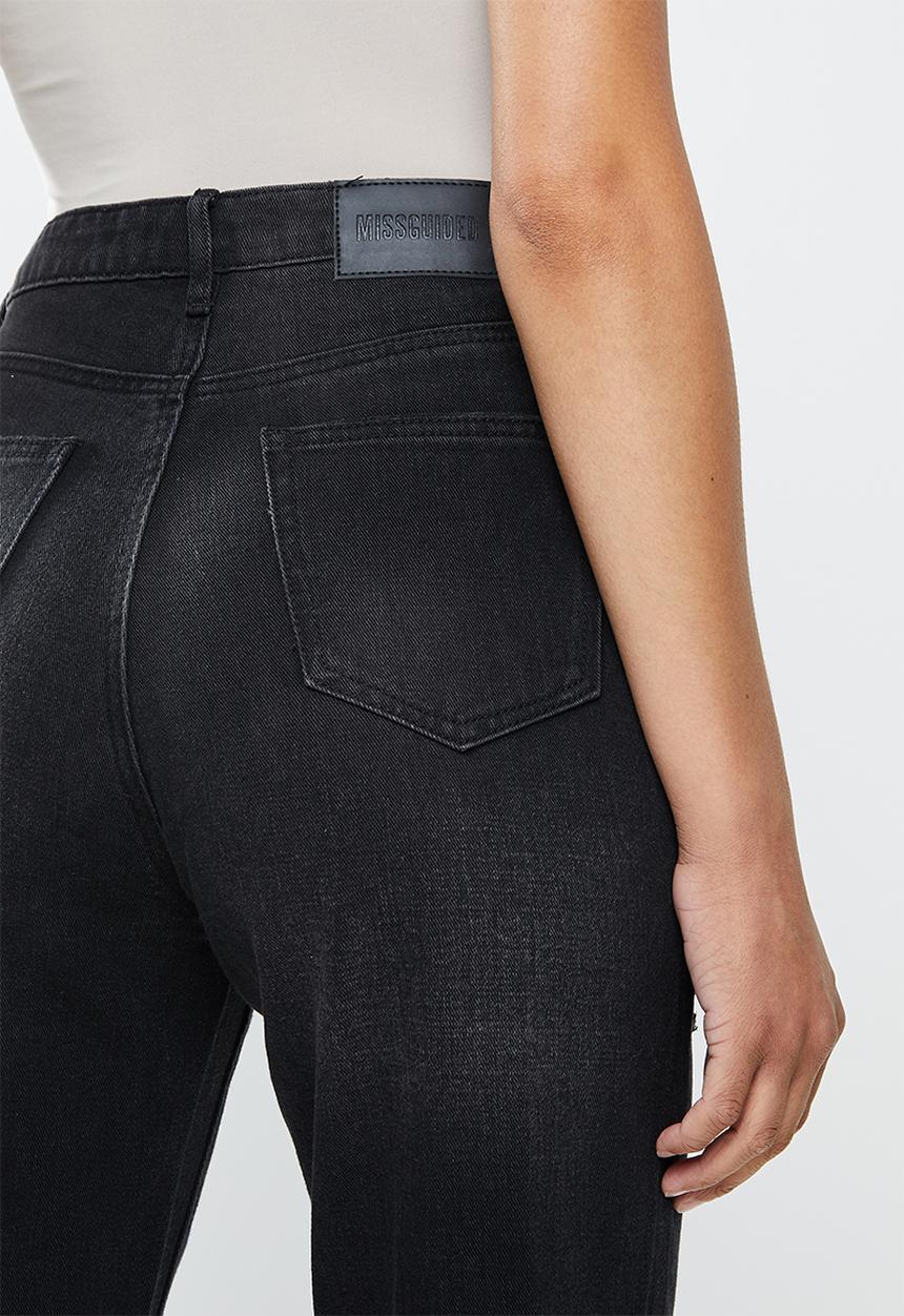 Missguided - Distress thigh mom jean - black