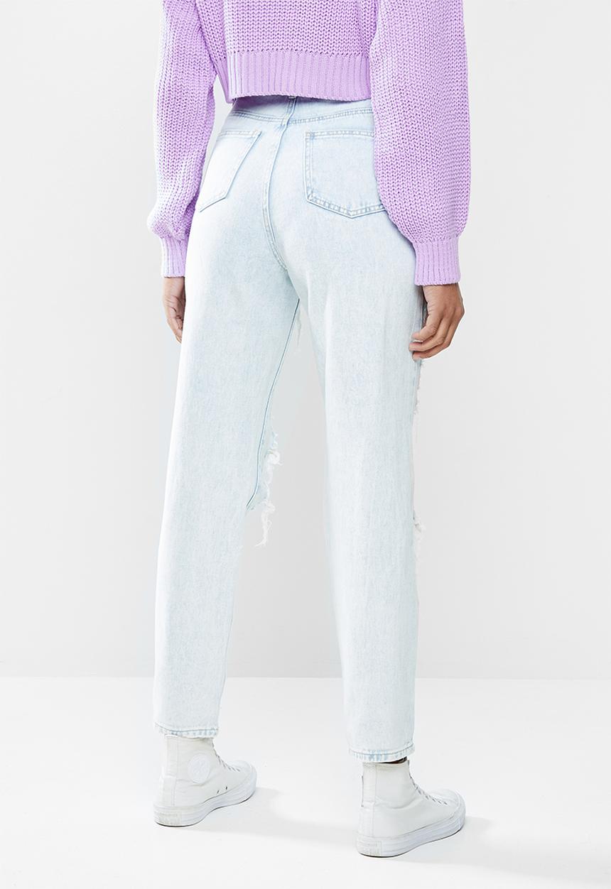 Missguided - Riot light vintage distress mom jeans - light blue