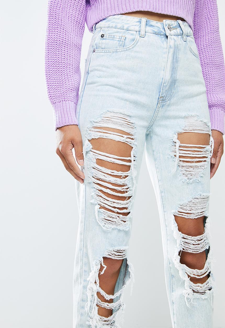 Missguided - Riot light vintage distress mom jeans - light blue