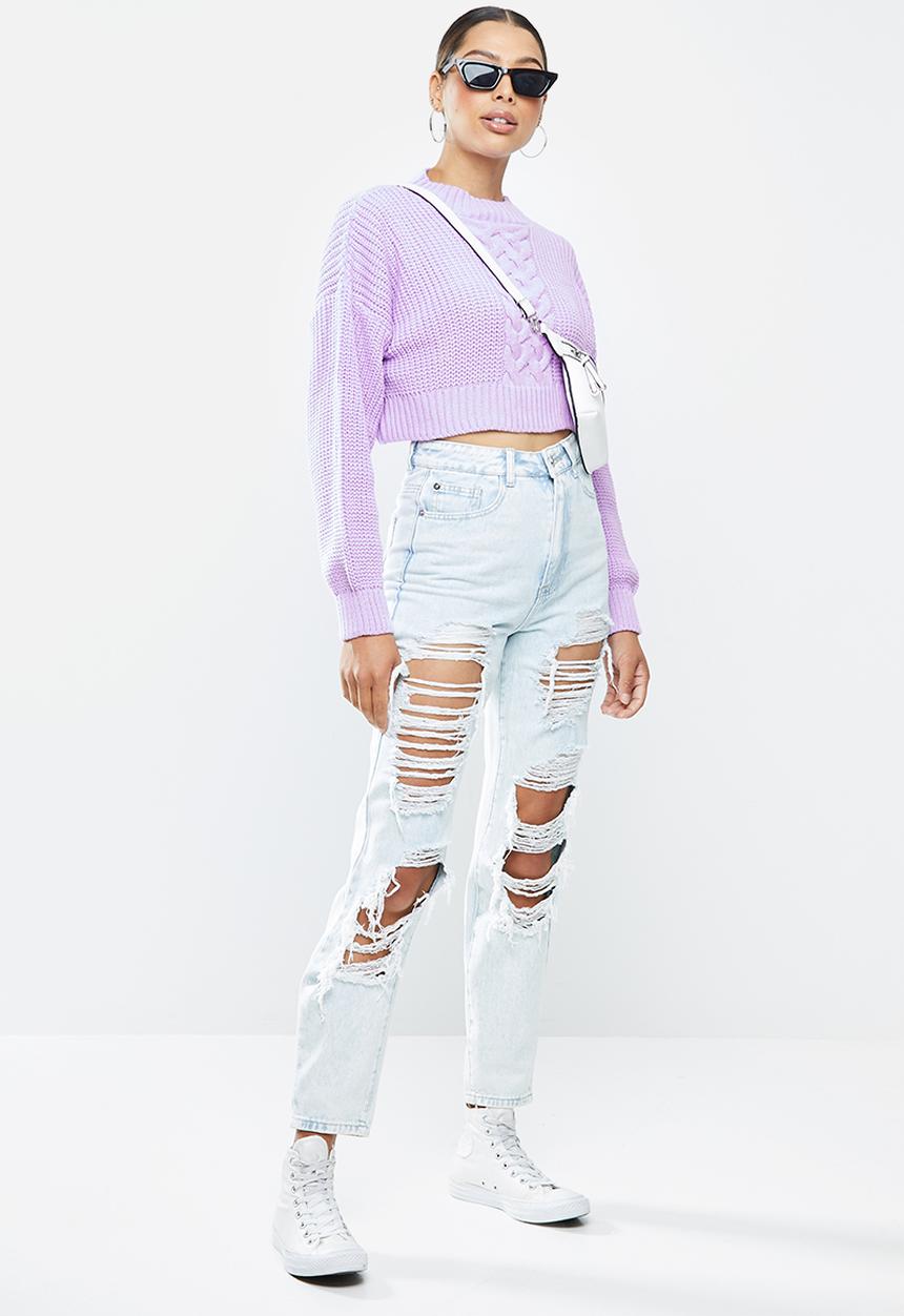 Missguided - Riot light vintage distress mom jeans - light blue