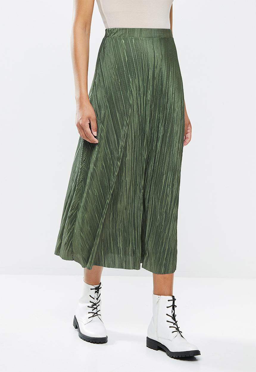 Missguided - A-line plisse midi skirt - khaki