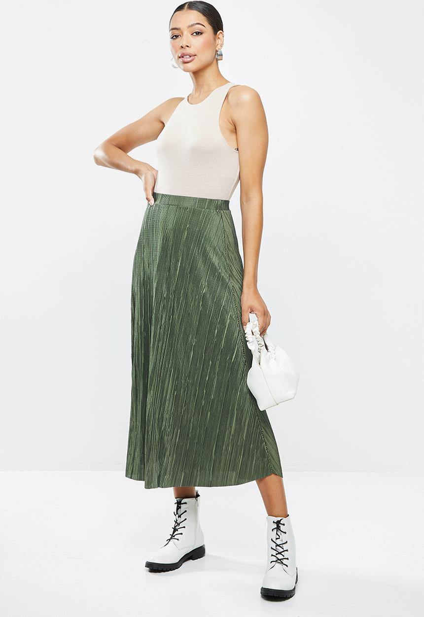 Missguided - A-line plisse midi skirt - khaki