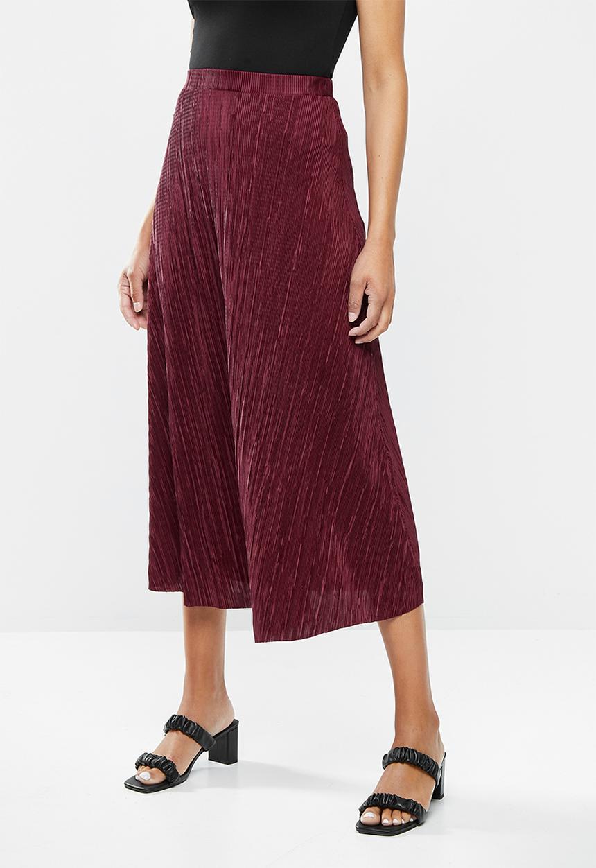 Missguided - A-line plisse midi skirt - burgundy 