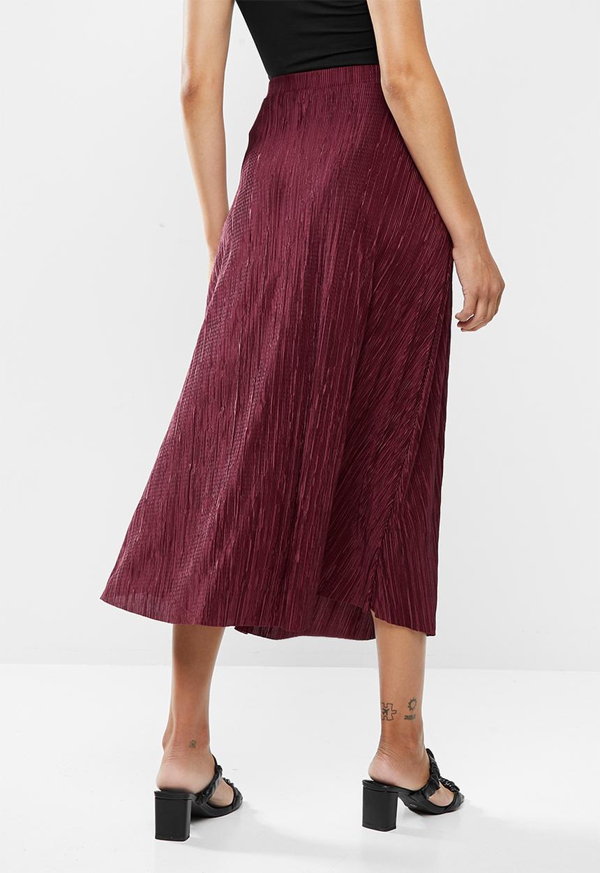 Missguided - A-line plisse midi skirt - burgundy 