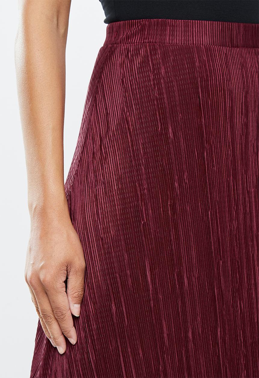 Missguided - A-line plisse midi skirt - burgundy 