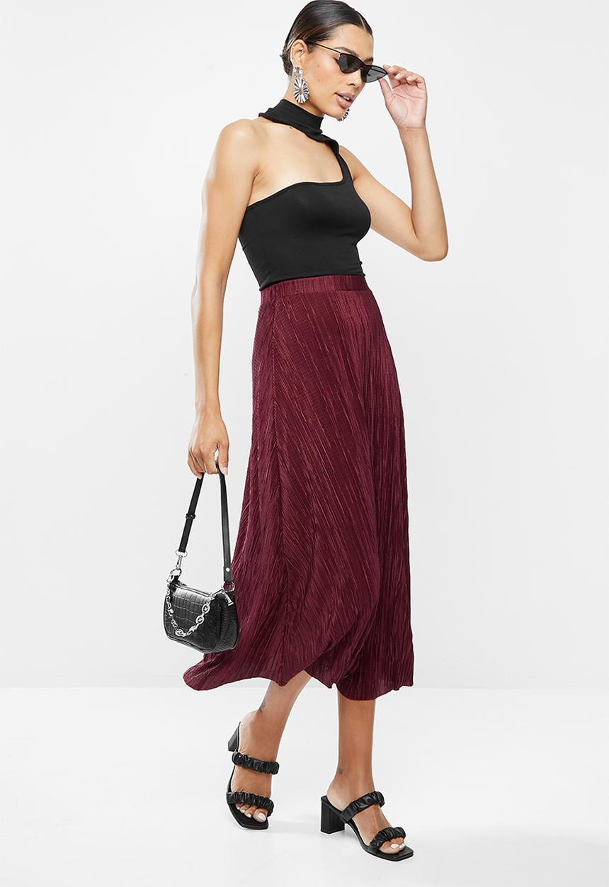 Missguided - A-line plisse midi skirt - burgundy 