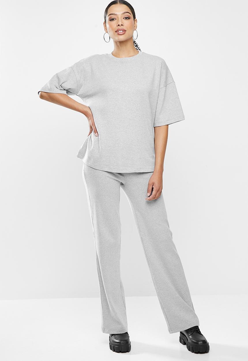 Missguided - Co ord ribbed tee and wide leg set - grey