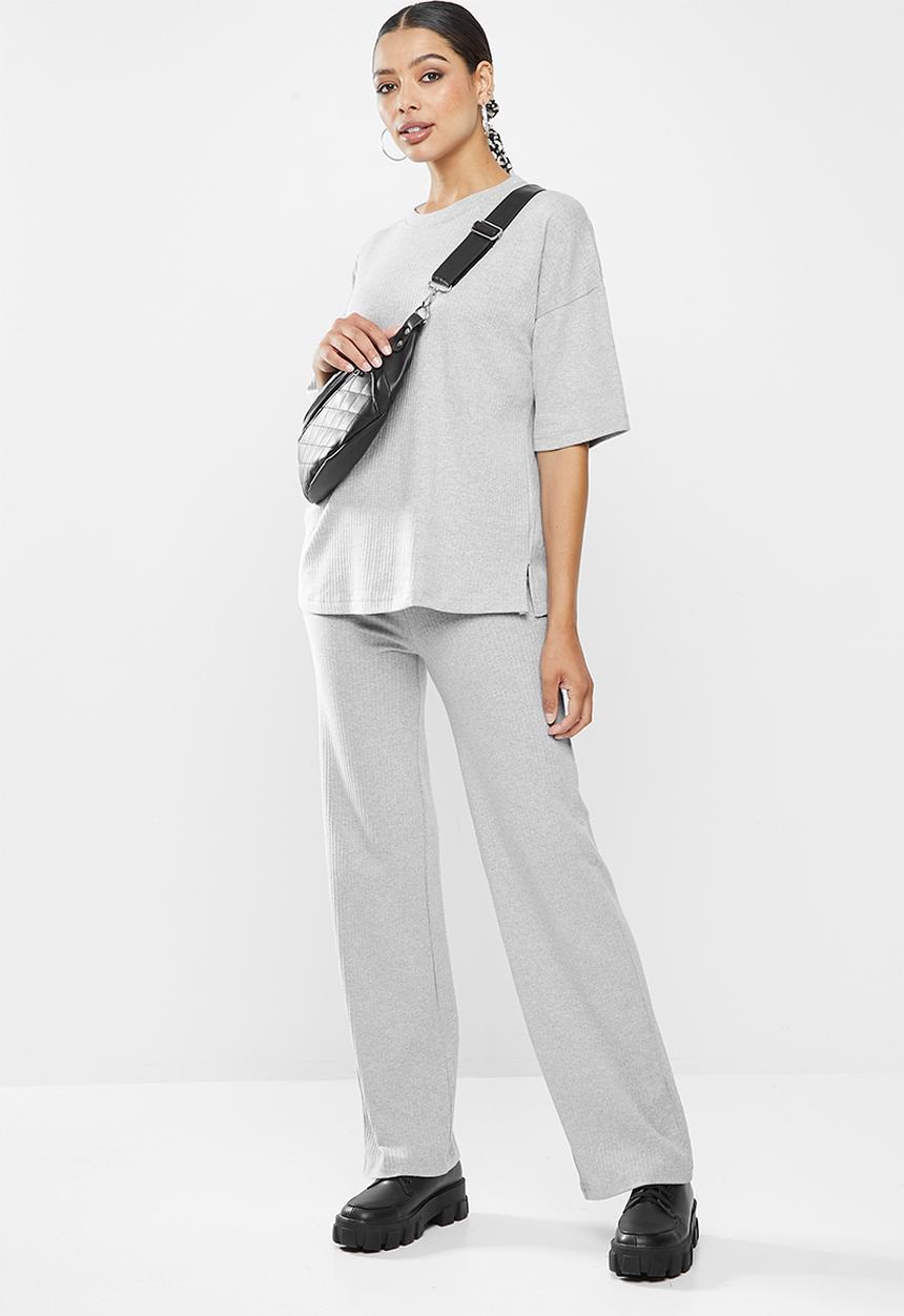 Missguided - Co ord ribbed tee and wide leg set - grey