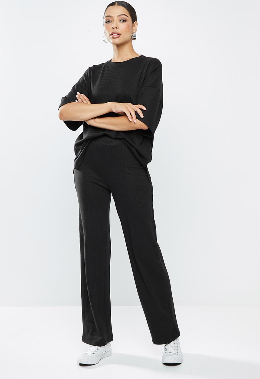 Missguided - Co ord ribbed tee and wide leg set - black