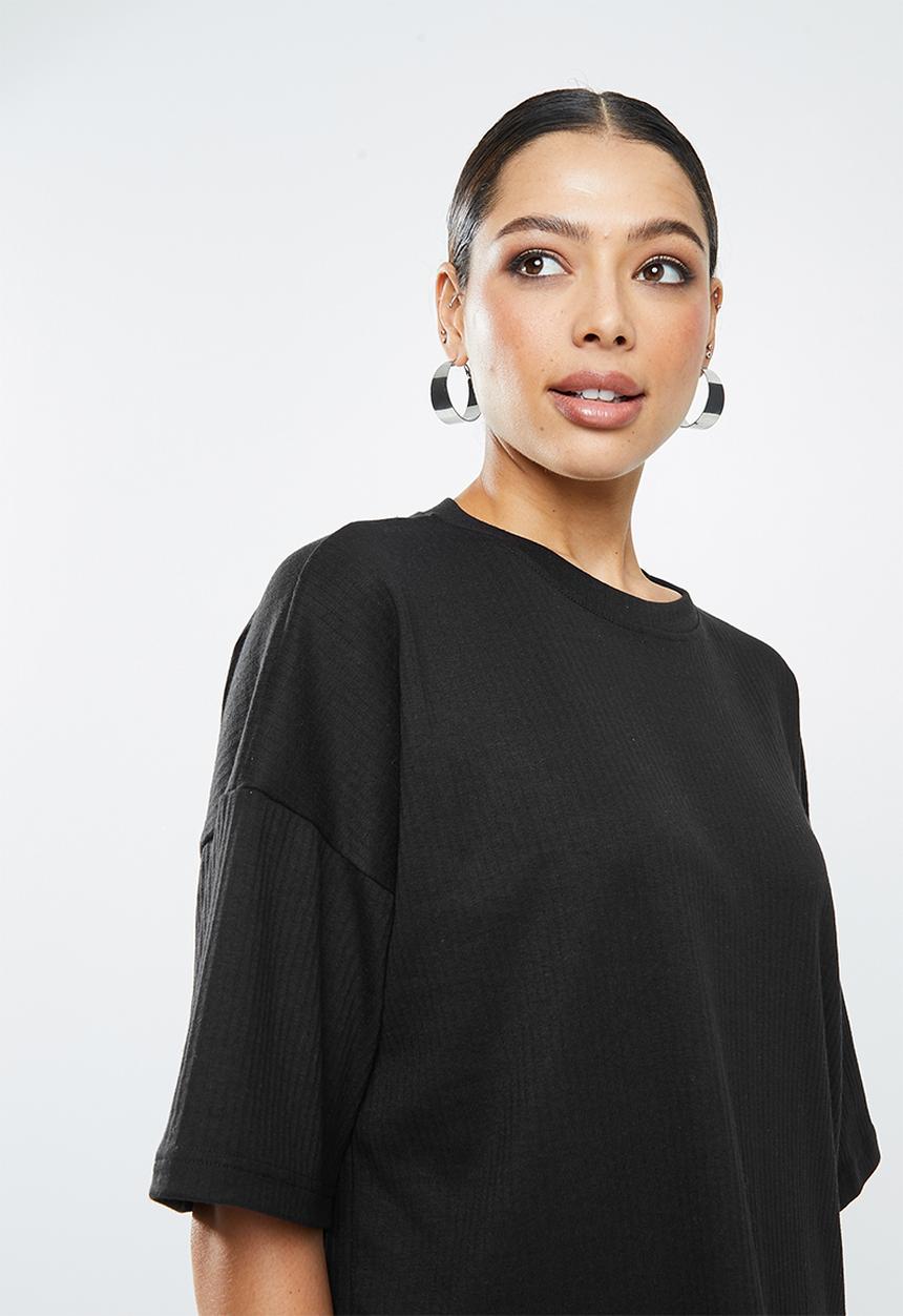 Missguided - Co ord ribbed tee and wide leg set - black