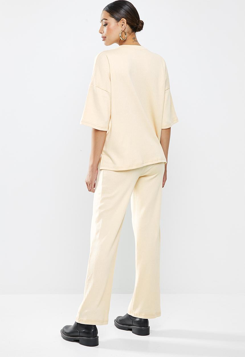 Missguided - Rib T-shirt wide leg co ord set - stone