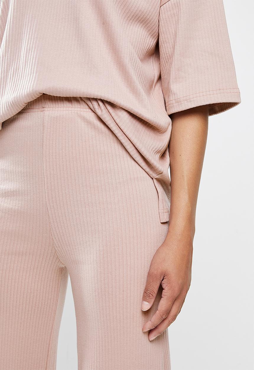 Missguided - Rib T-shirt wide leg co ord set - mauve