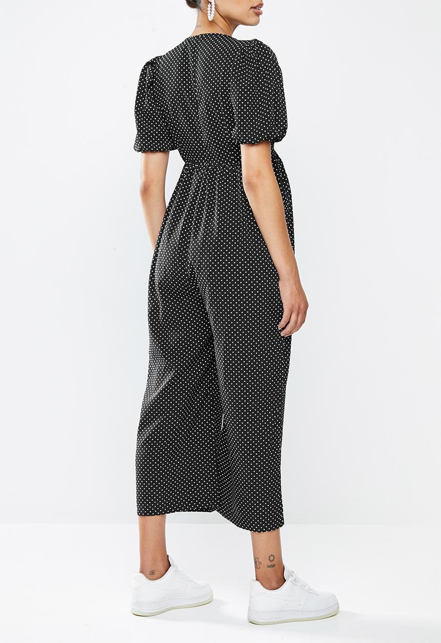 Missguided - Maternity polka puff sleeve culotte jumpsuit - black & white