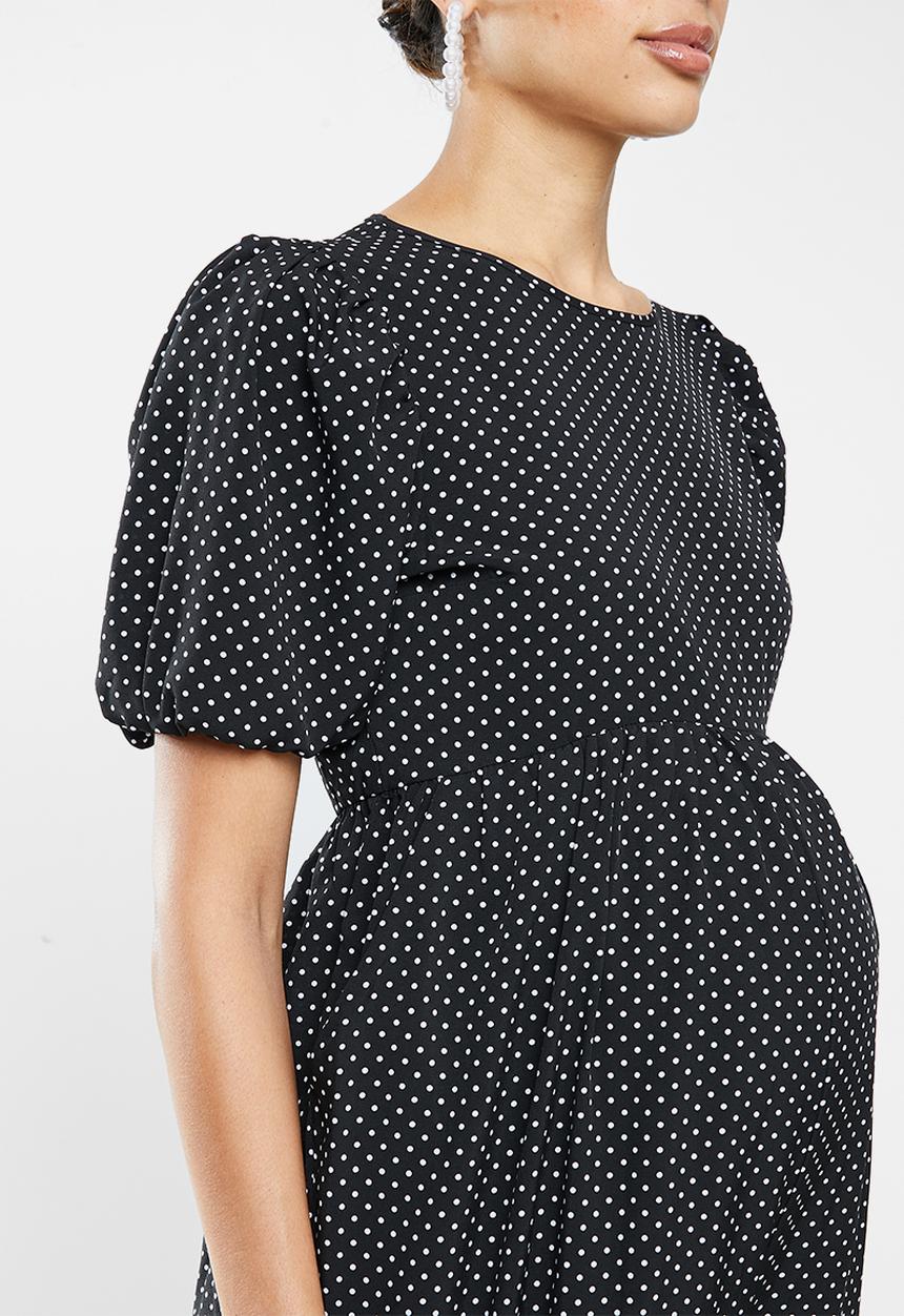 Missguided - Maternity polka puff sleeve culotte jumpsuit - black & white