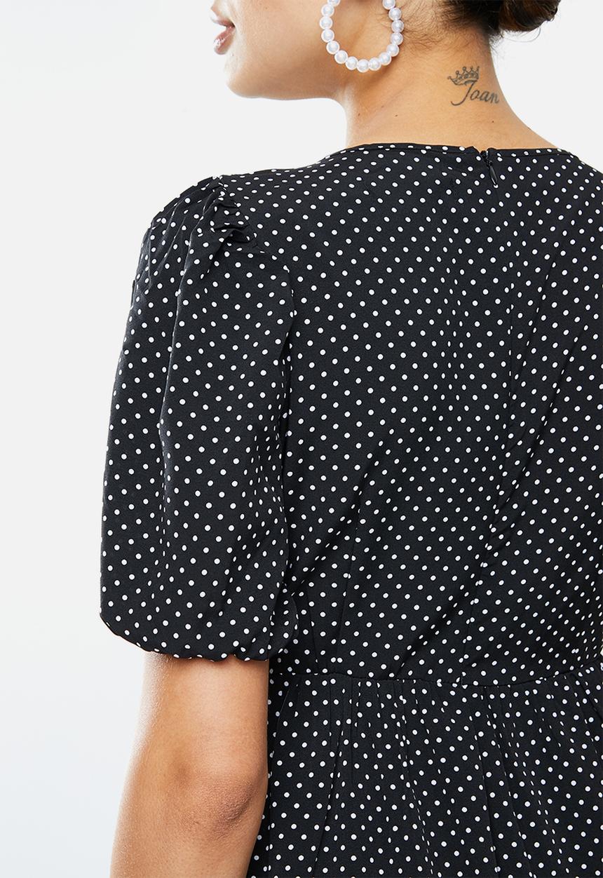 Missguided - Maternity polka puff sleeve culotte jumpsuit - black & white