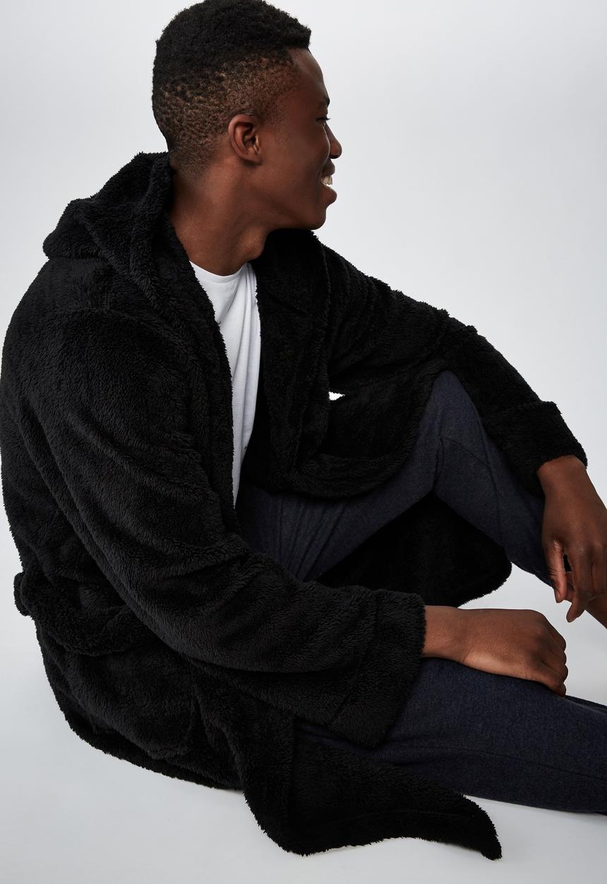 Cotton On - Mens plush gown - black