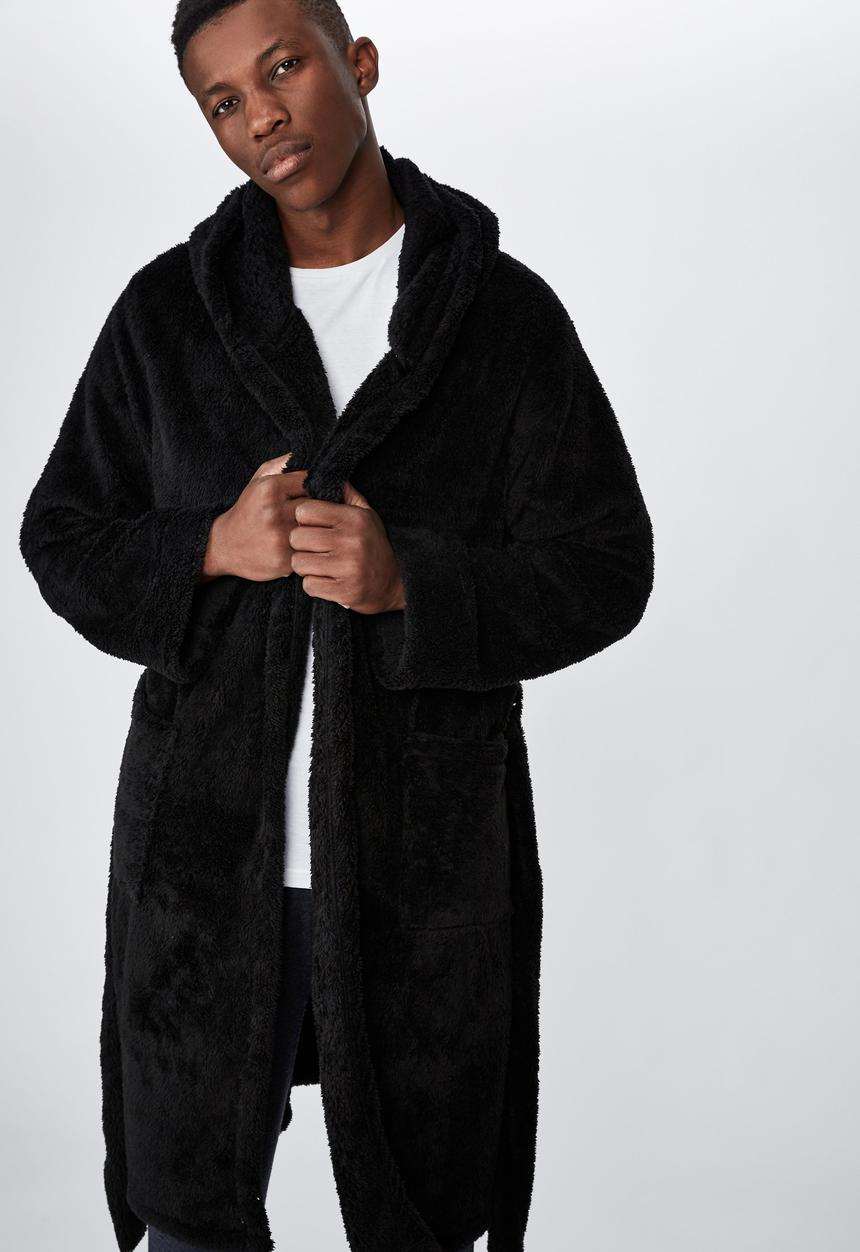 Cotton On - Mens plush gown - black