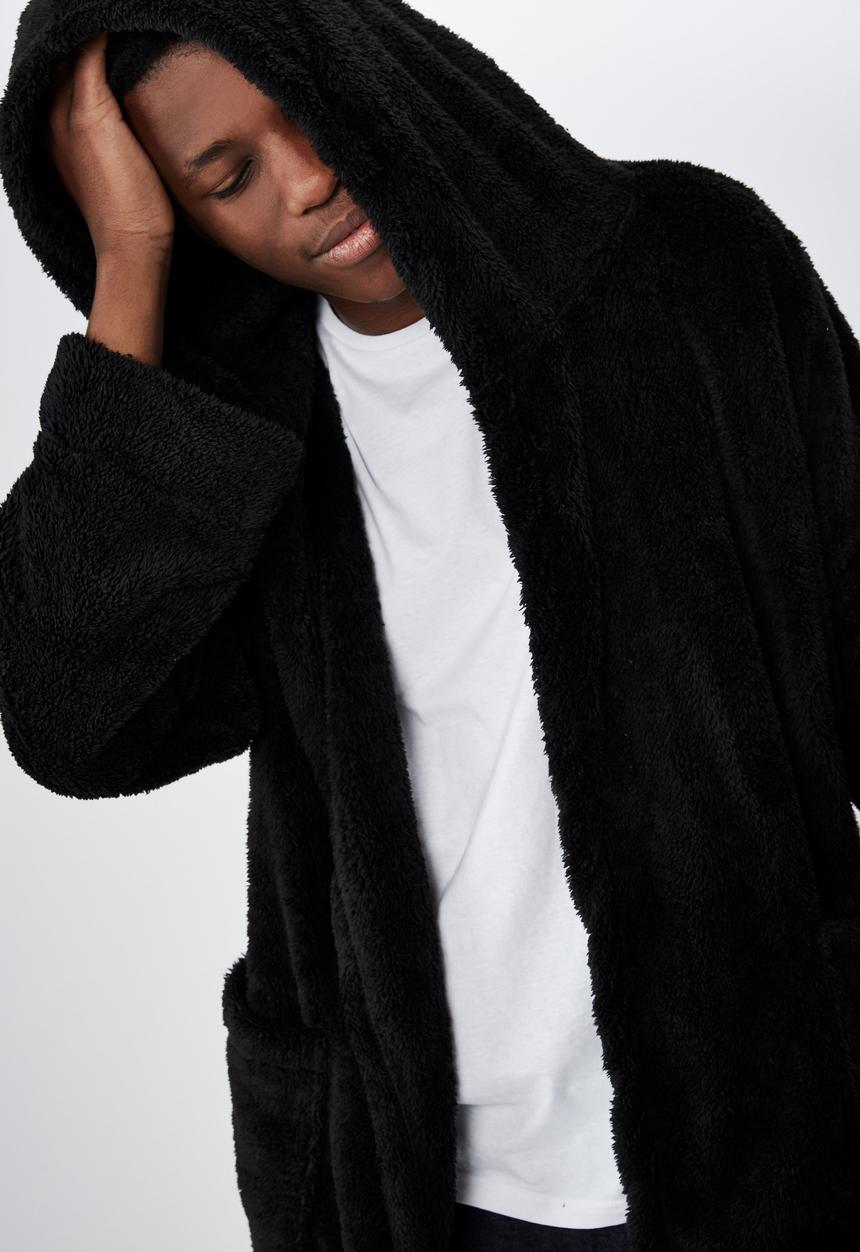 Cotton On - Mens plush gown - black