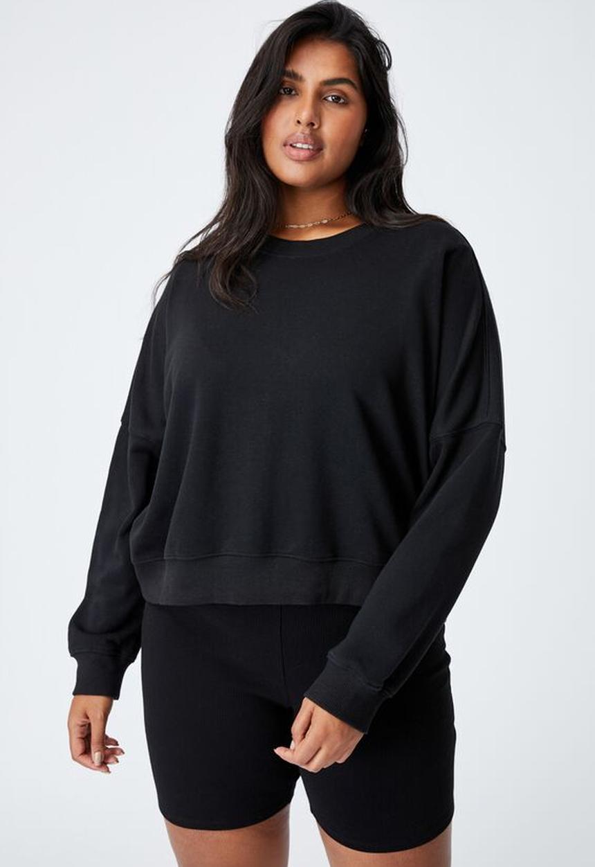 Cotton On - Curve harper crew crop pullover - black