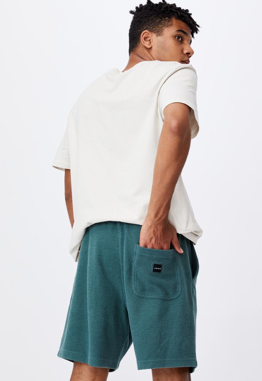 Factorie - Reverse fleece track short - teal 