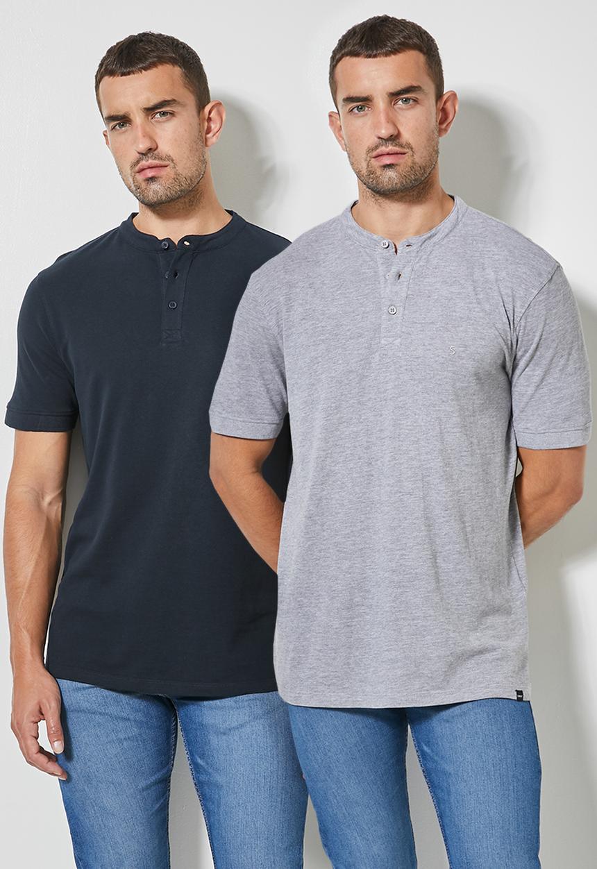 Superbalist - 2-Pack Siya mandarin golfer - grey melange & navy