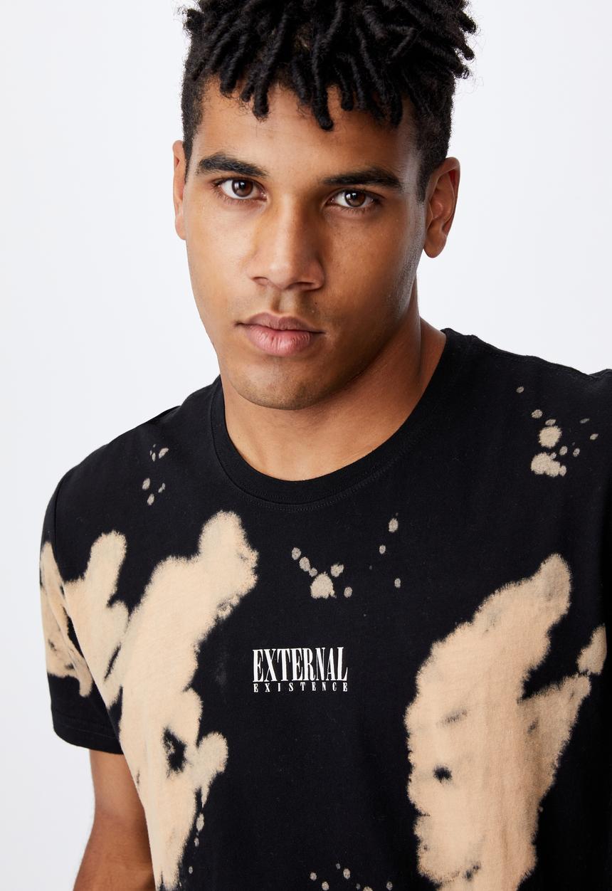 Factorie - Curved tie dye T-shirt - black & beige 