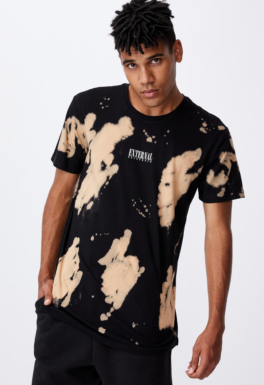 Factorie - Curved tie dye T-shirt - black & beige 