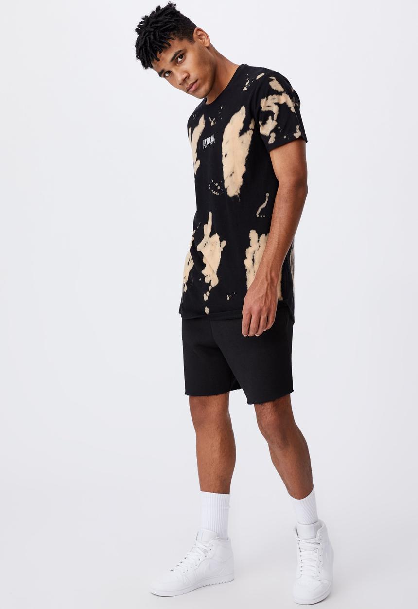 Factorie - Curved tie dye T-shirt - black & beige 