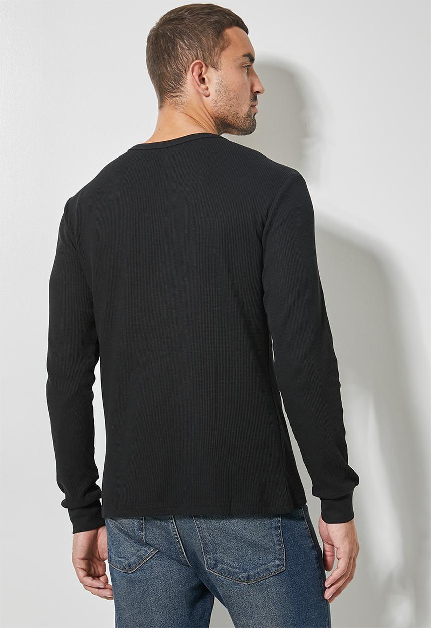 Superbalist - 2 Pack texas long sleeve textured henley tee - black