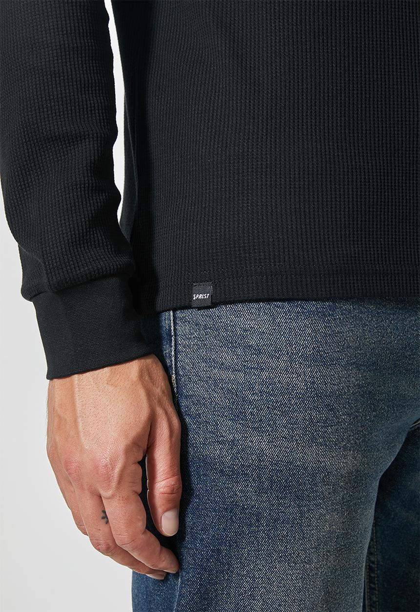 Superbalist - 2 Pack texas long sleeve textured henley tee - black