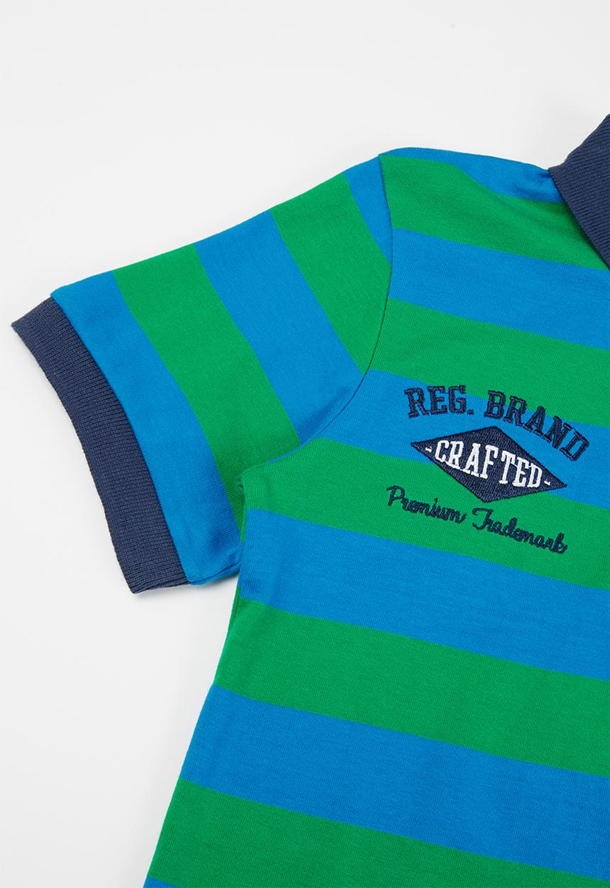 MINOTI - Striped polo top - blue & green 