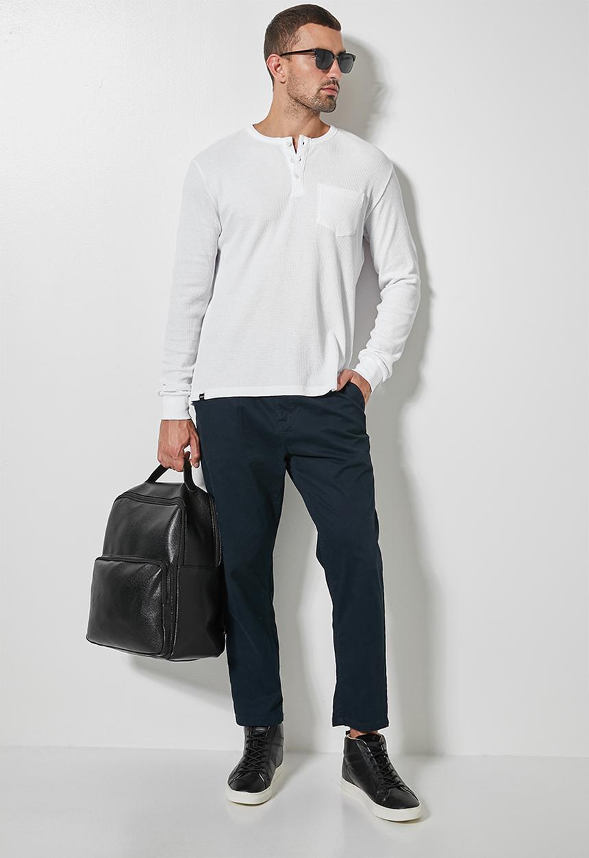Superbalist - 2 Pack texas long sleeve textured henley tee - white & black