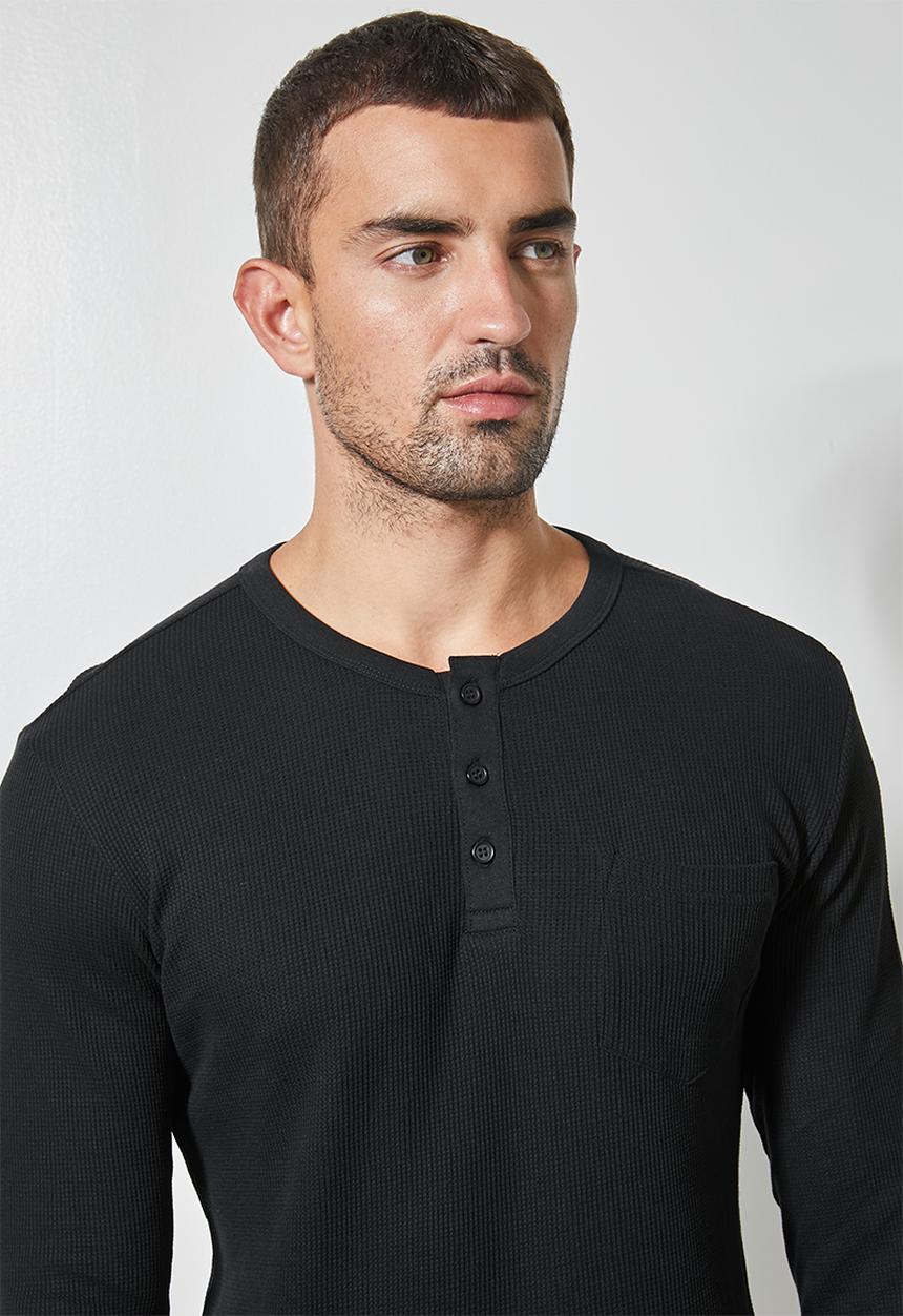Superbalist - 2 Pack texas long sleeve textured henley tee - white & black
