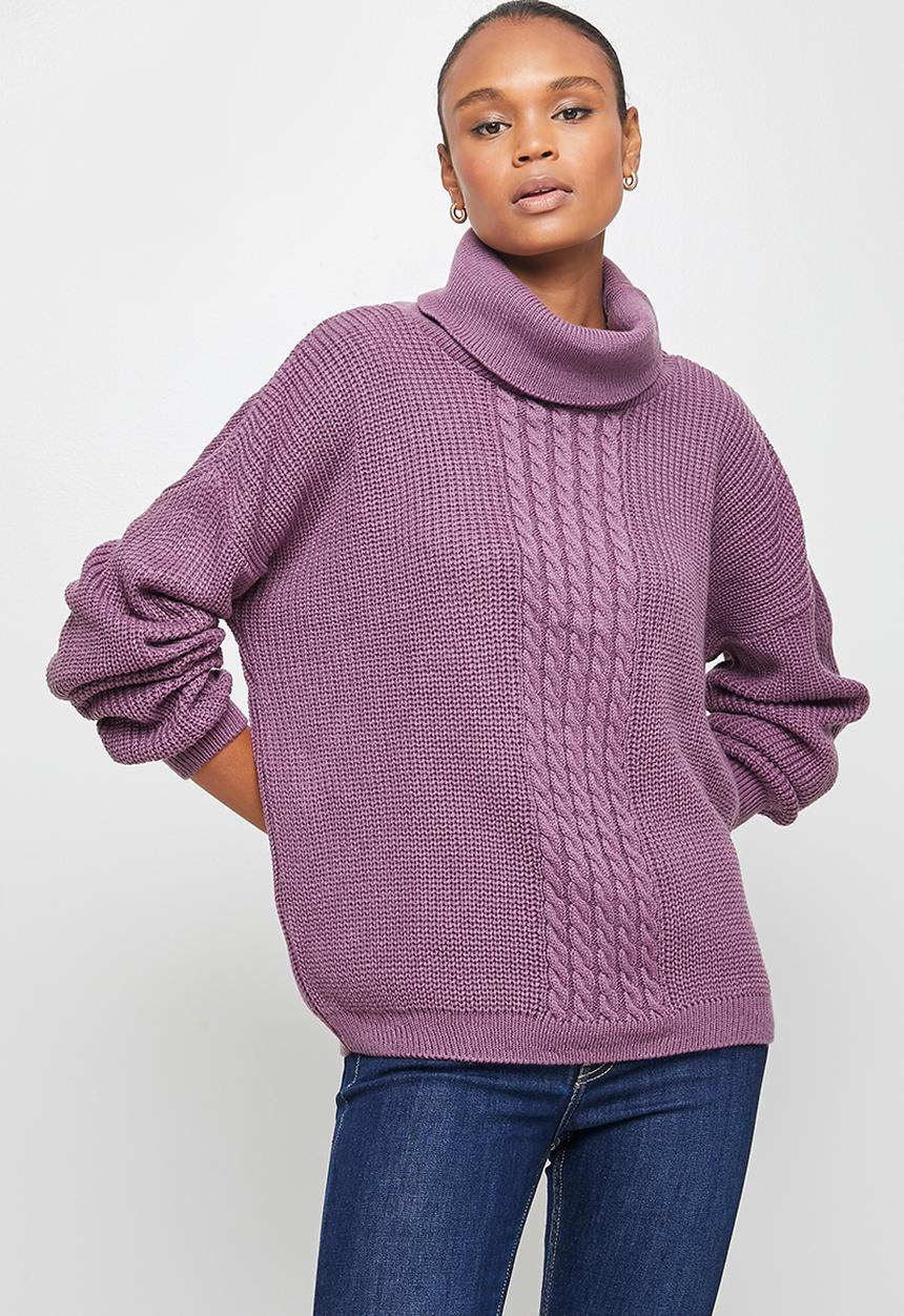 edit - Slouch neck stitch detail jumper - purple 
