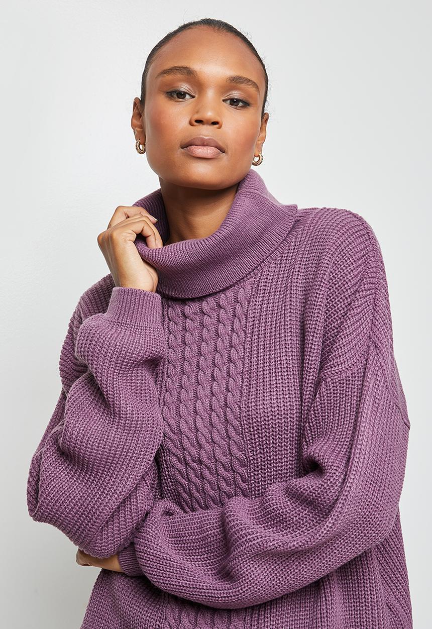 edit - Slouch neck stitch detail jumper - purple 