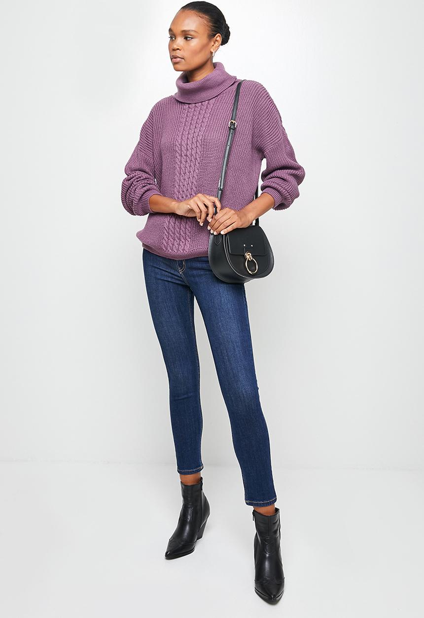 edit - Slouch neck stitch detail jumper - purple 