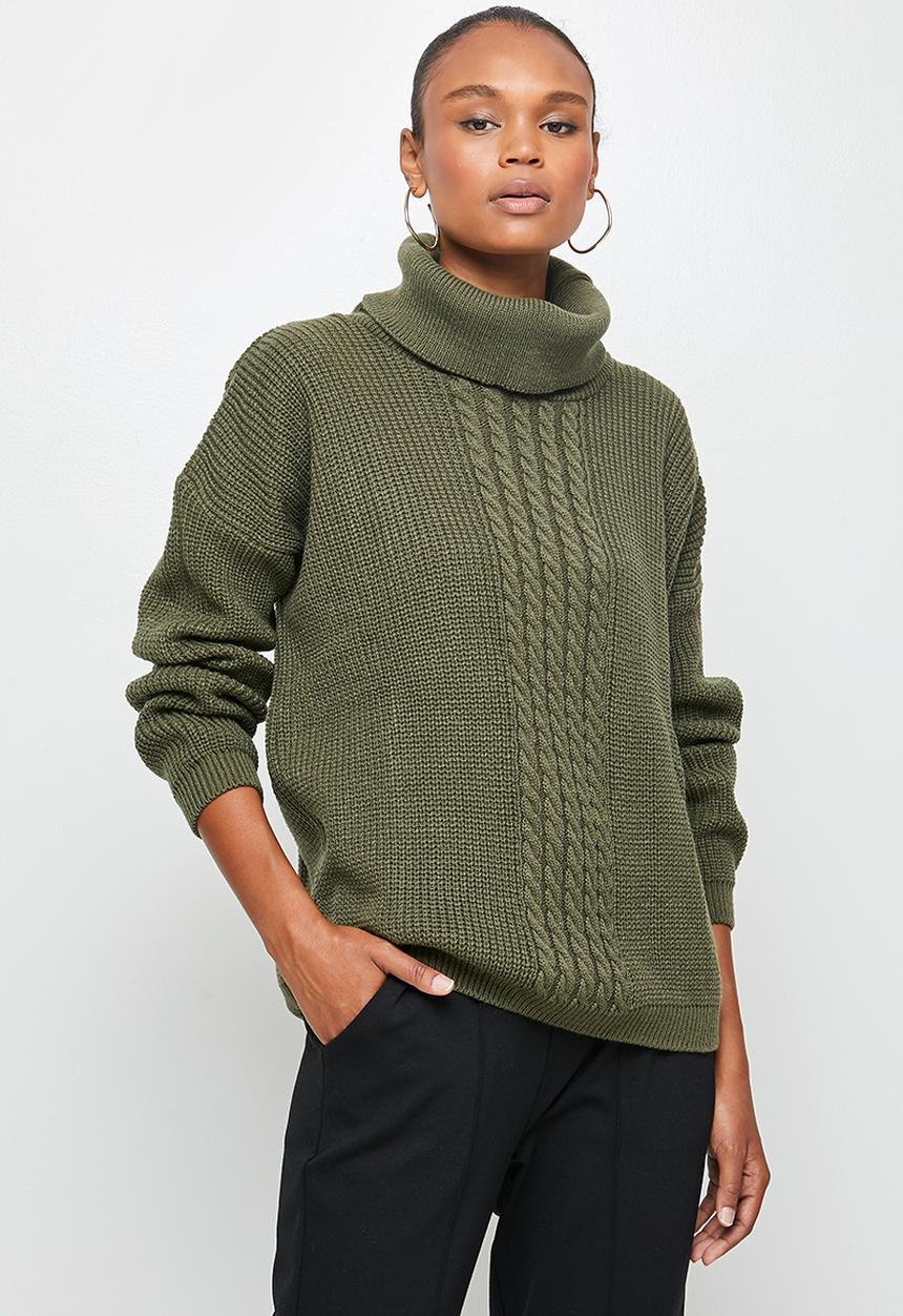 edit - Slouch neck stitch detail jumper - olive
