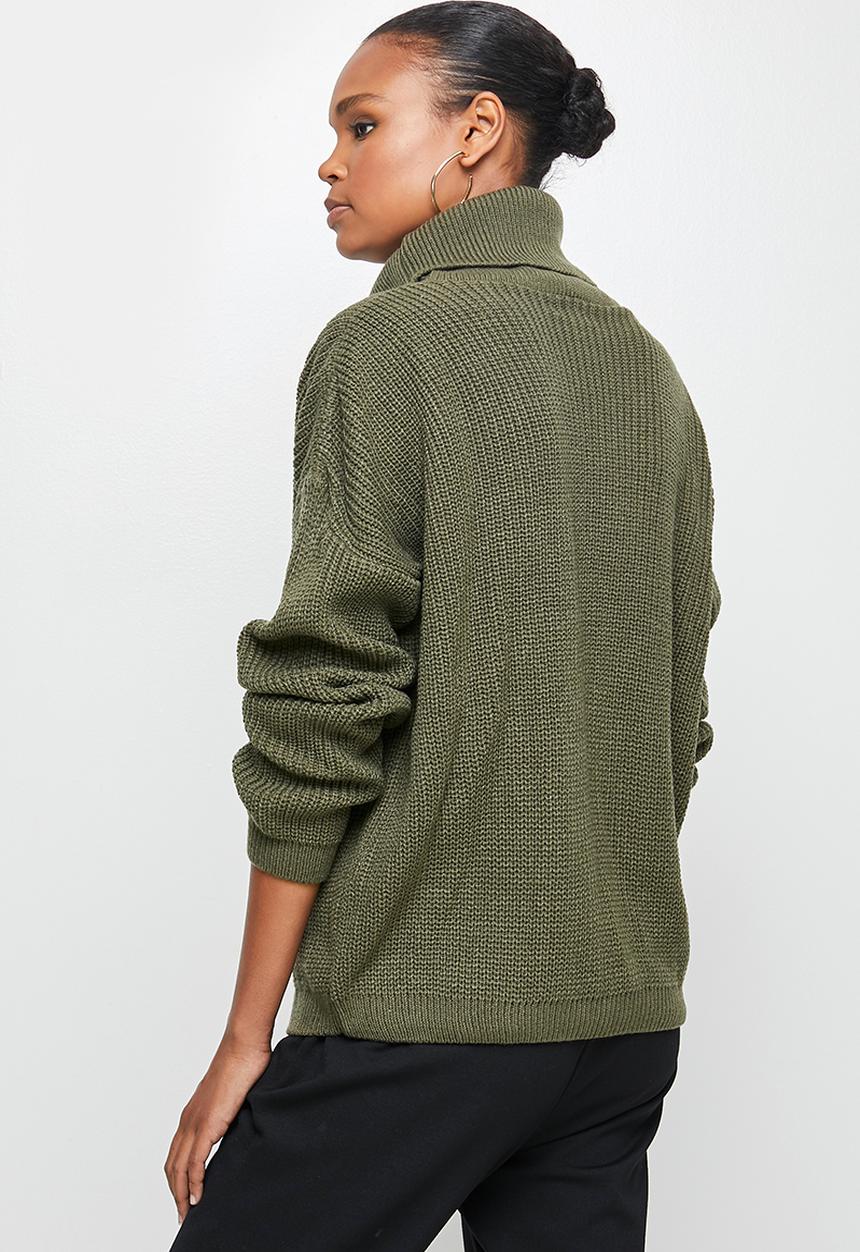 edit - Slouch neck stitch detail jumper - olive