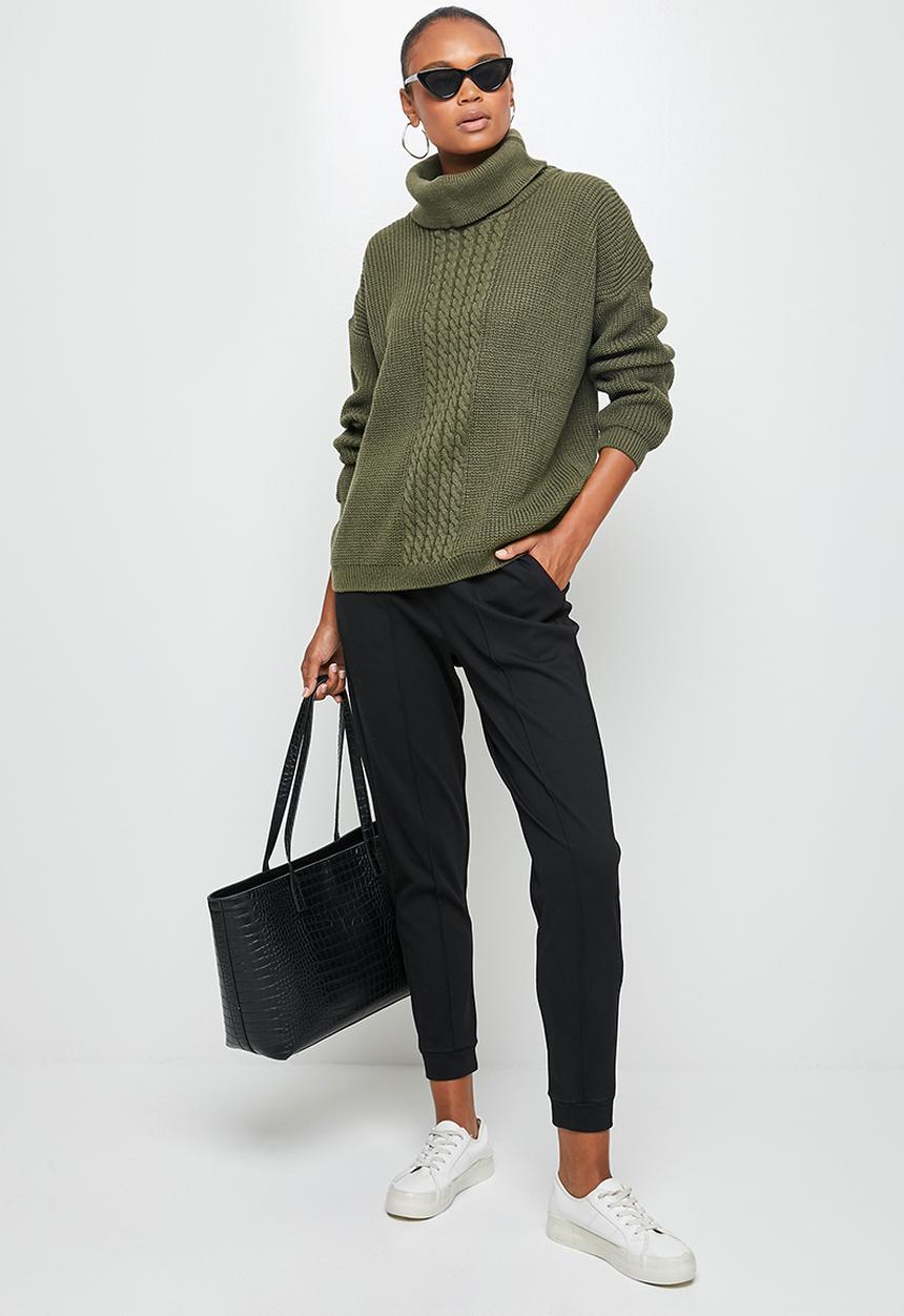 edit - Slouch neck stitch detail jumper - olive