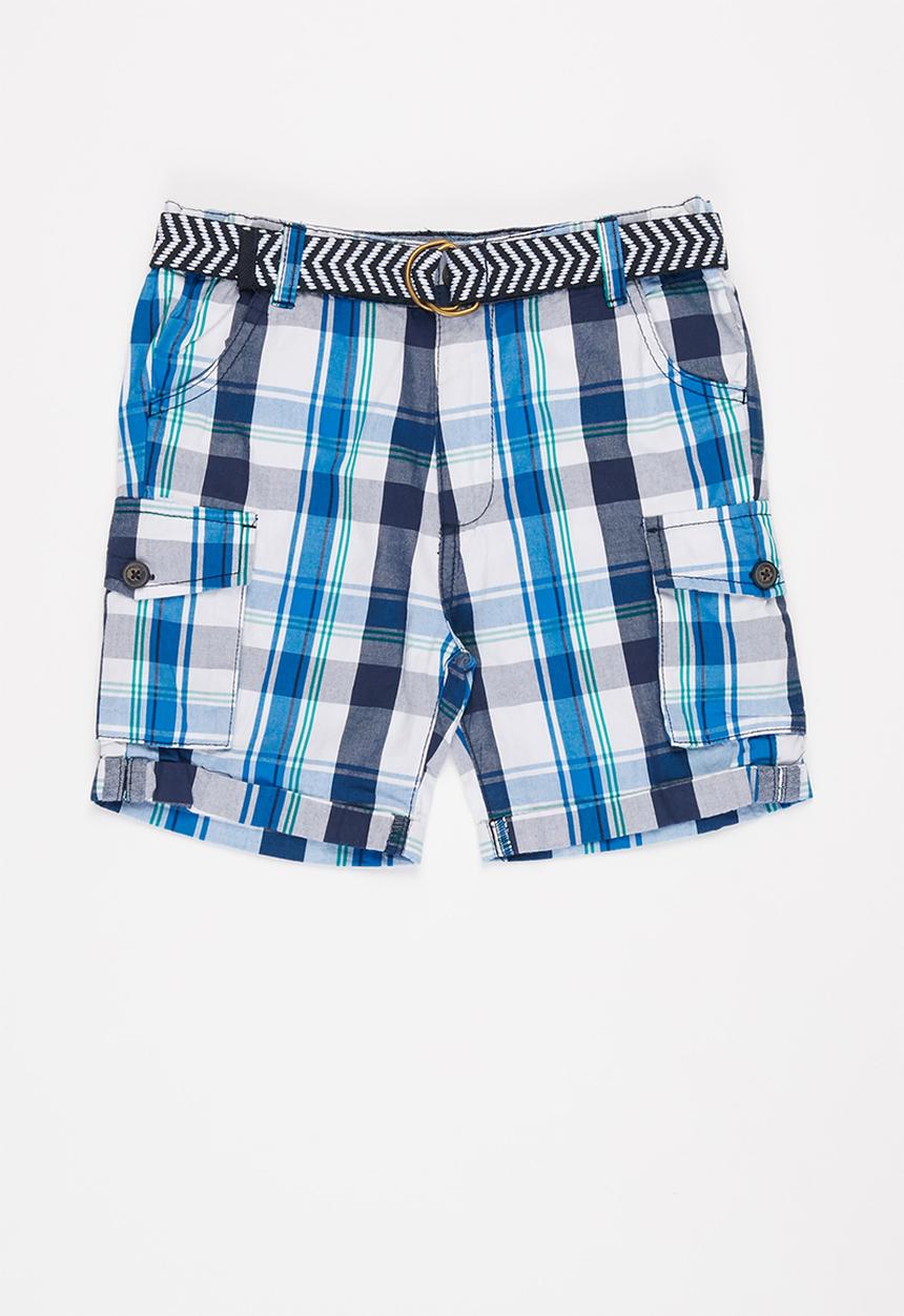 MINOTI - Checked short with belt - blue