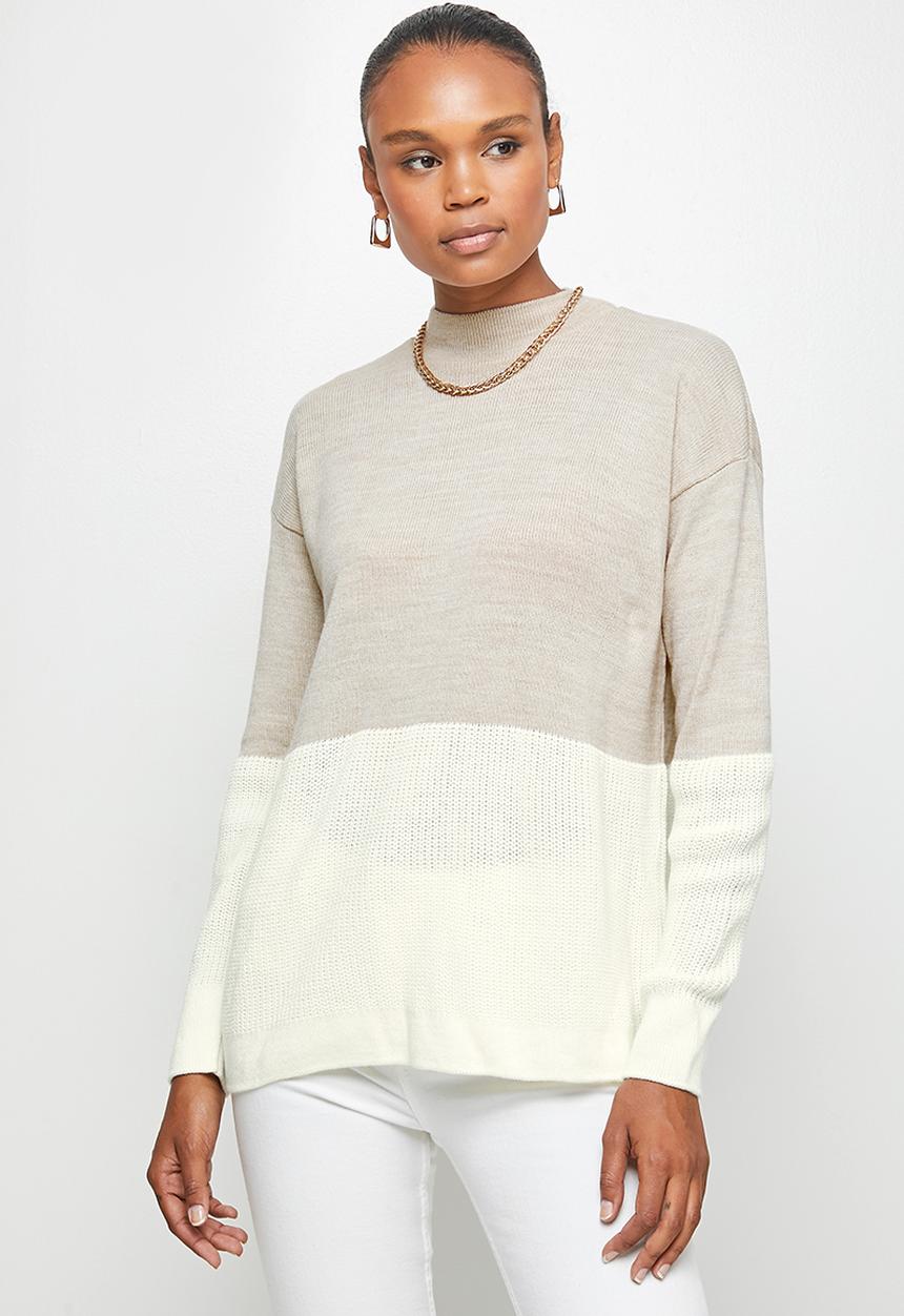 edit - Colourblock jumper - oatmeal milk
