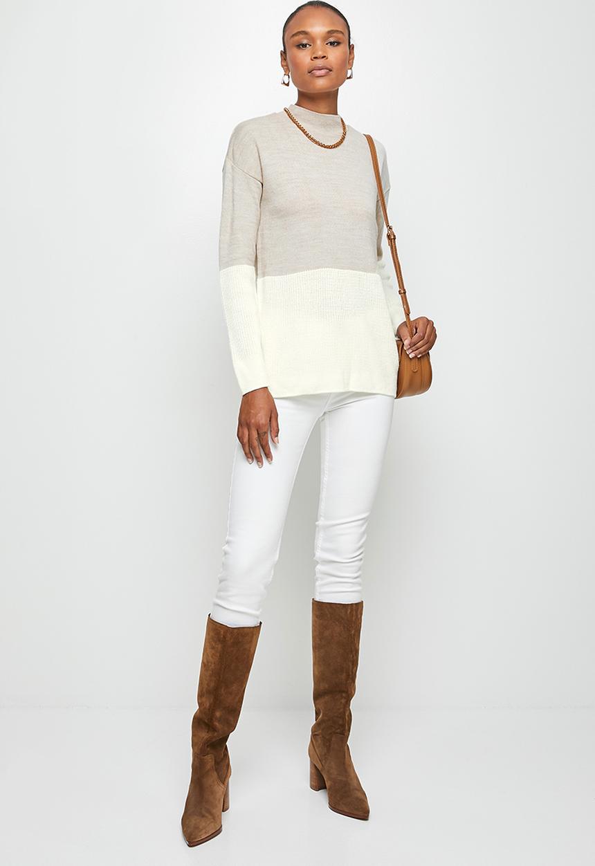 edit - Colourblock jumper - oatmeal milk