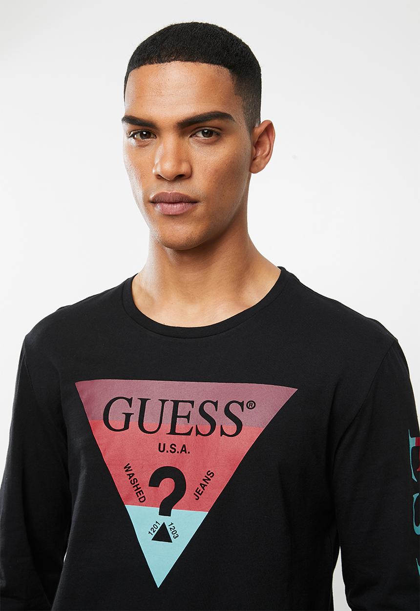 GUESS - Ls bsc mltclr tri crew tee - jet black