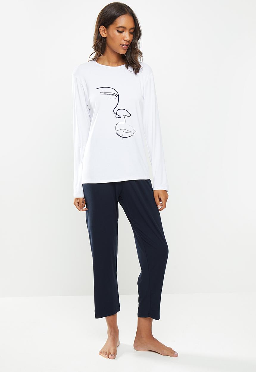 Superbalist - Sleep tee & pants set - white & navy 