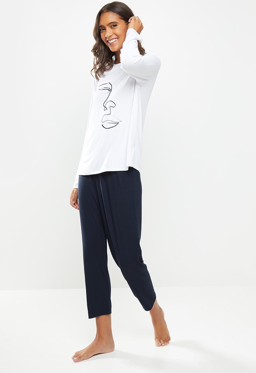 Superbalist - Sleep tee & pants set - white & navy 