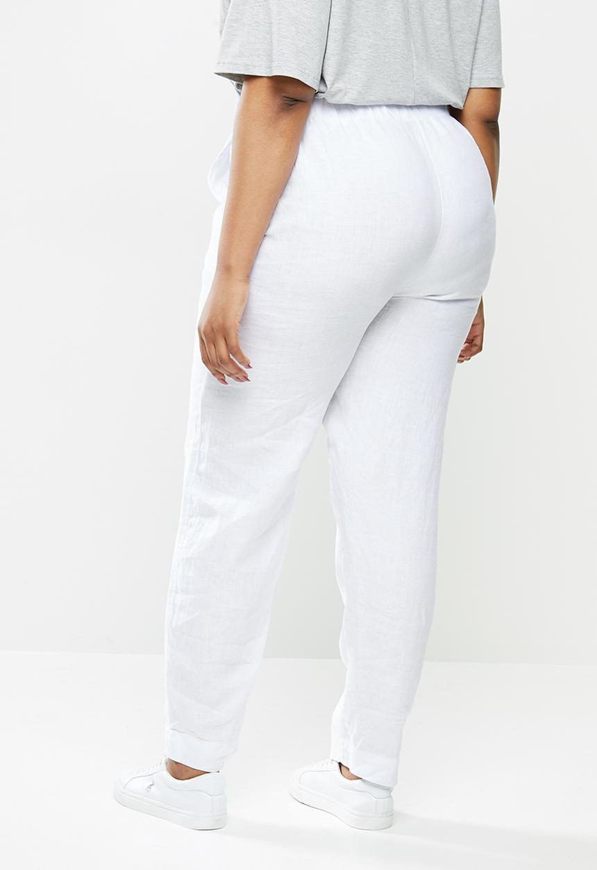 POLO - Plus denmark basic linen pull on pant - white