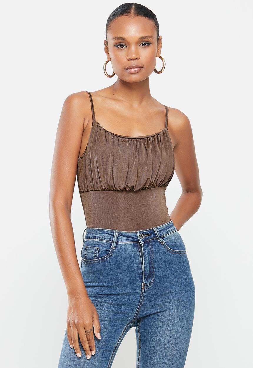 Missguided - Sculpted slinky ruched bust strappy body - brown