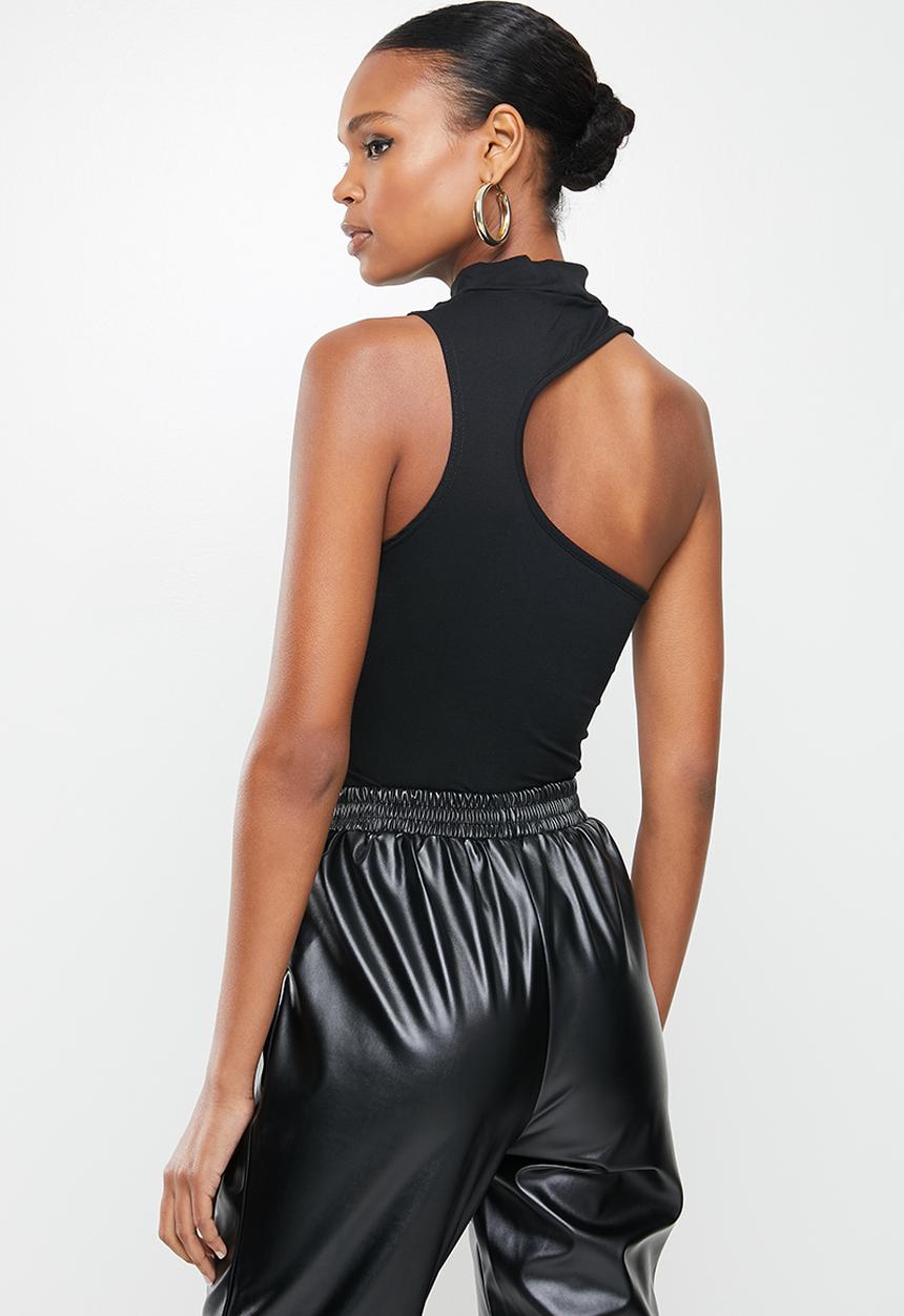 Missguided - Asymmetric cut out neck line body suit - black